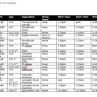 Sports Fixtures wc 14 Oct