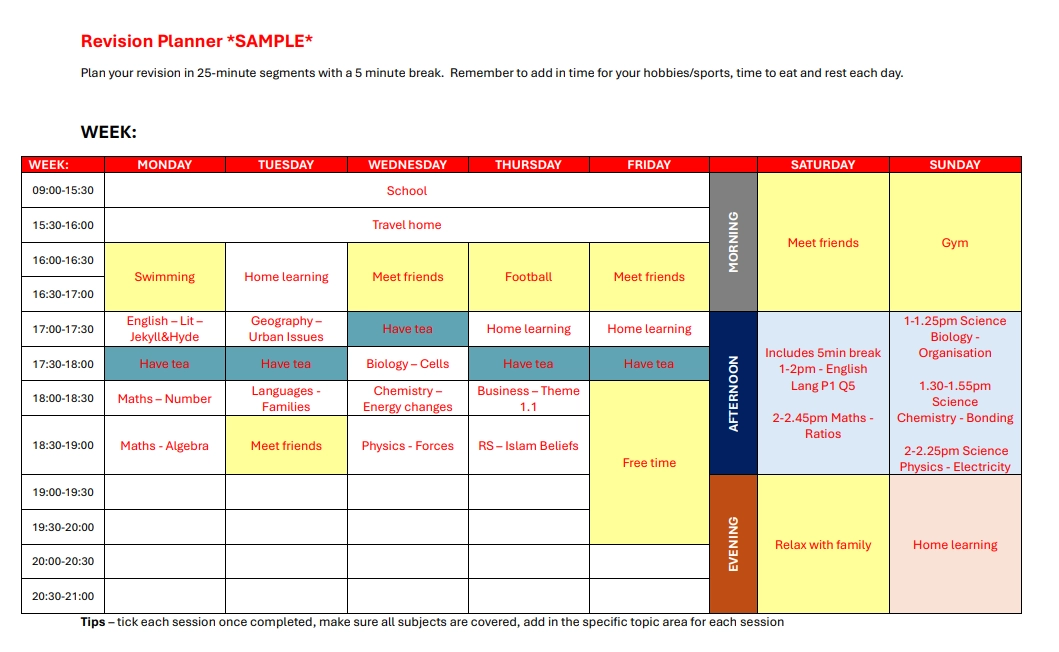 Y11 revision sample tt