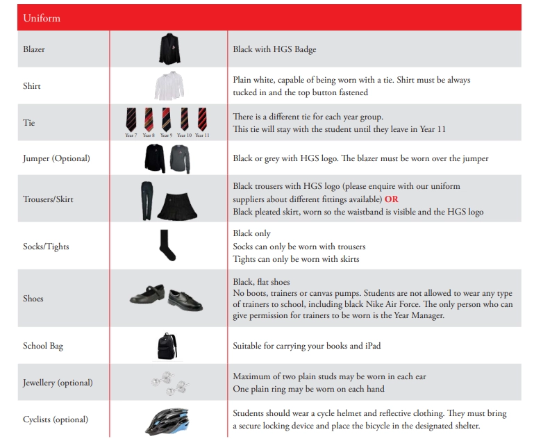 school uniform chart for sept 2024